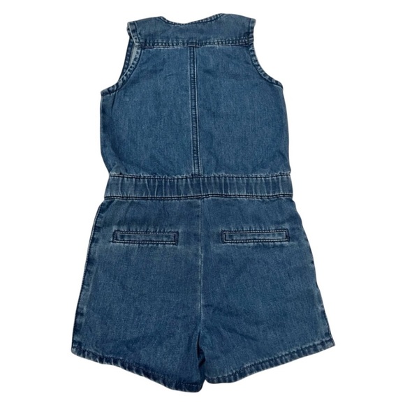 7 For All Mankind Little Girls Denim Button Up Tie Waist Romper Size 5 - Picture 2 of 7